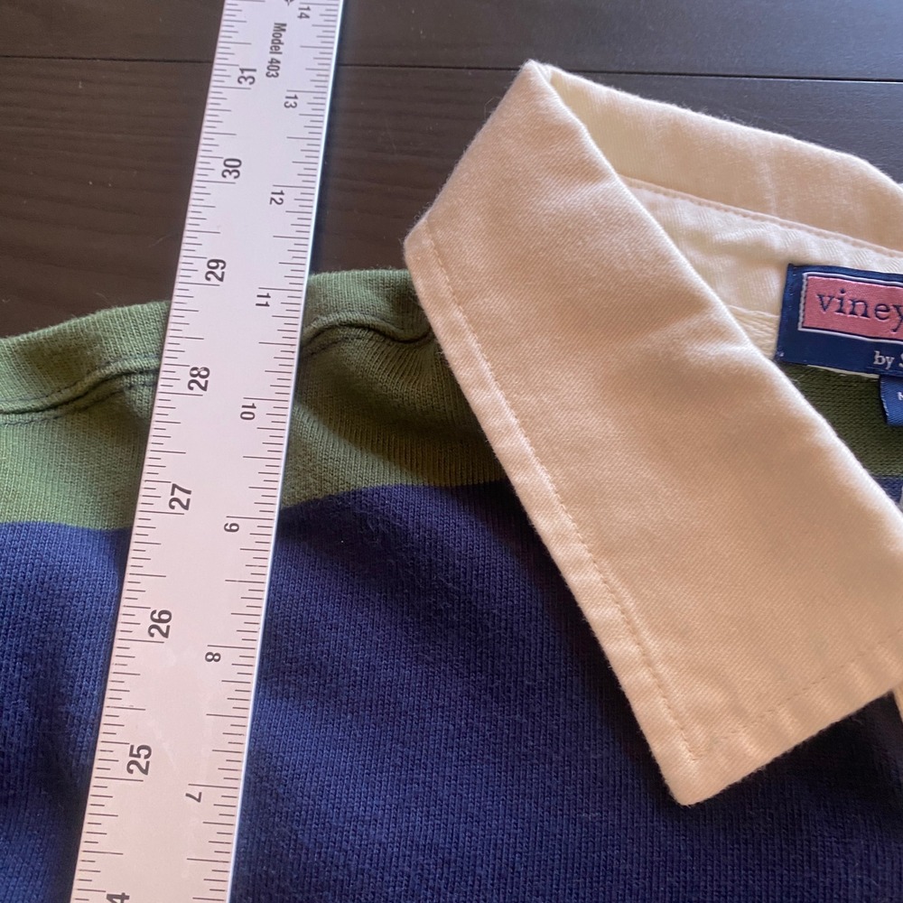 Vineyard Vines Polo Mens Large Striped Rugby Shirt Pine Green Navy Blue Preppy - Picture 7 of 7